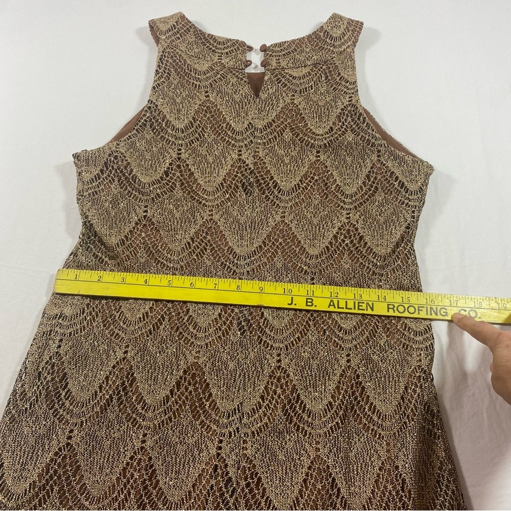 S L Fashions Vintage Mini Dress Boho Gold Sleeveless Fringe Dress Lace - Picture 4 of 8